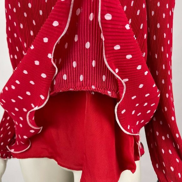 J Crew Ruffle-trim Pleated Top Polka Dot Lined Blouse Long Sleeve Women S NWT - Picture 7 of 10